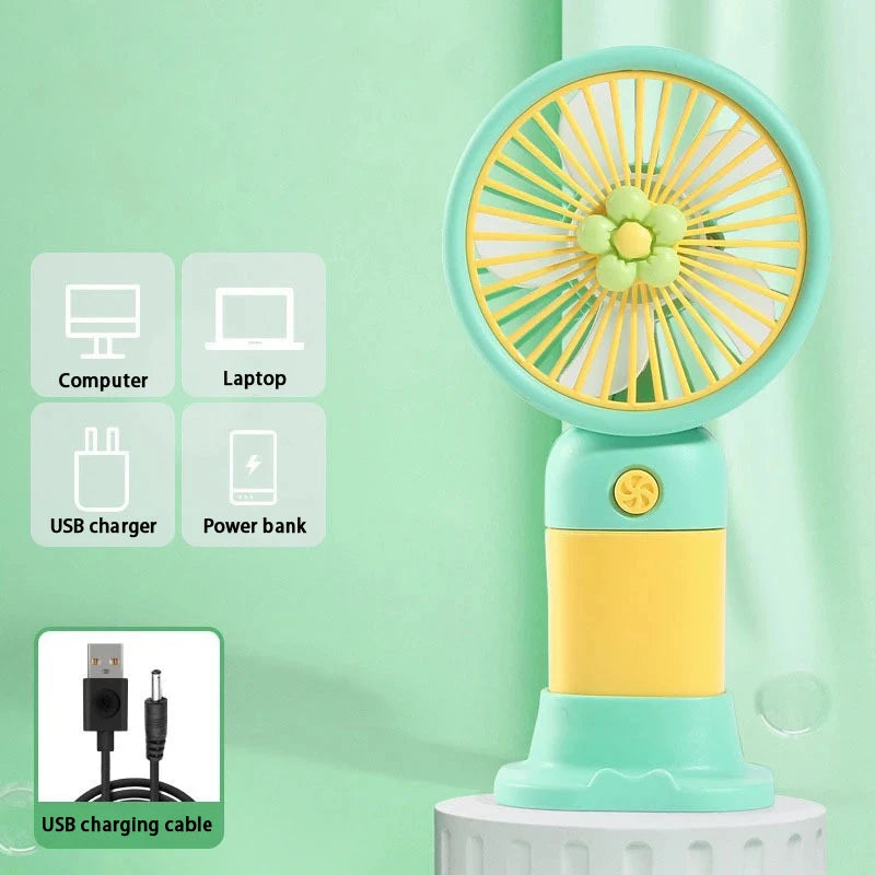 USB Rechargeable Portable Handheld Fan – Cute Plastic Design, Dual Use (Handheld/Stand), Summer Cooling Fan For Kids & Adults