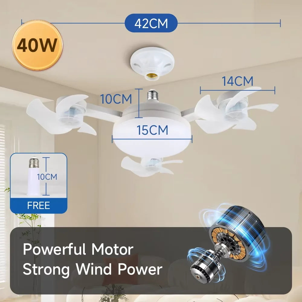 Timed Fan Lamp E27 LED Ceiling Fan Lights for Living Room Remote Control Dimmable 3-Color Kitchen Lamp 3-Speed Drone Fan Lamps
