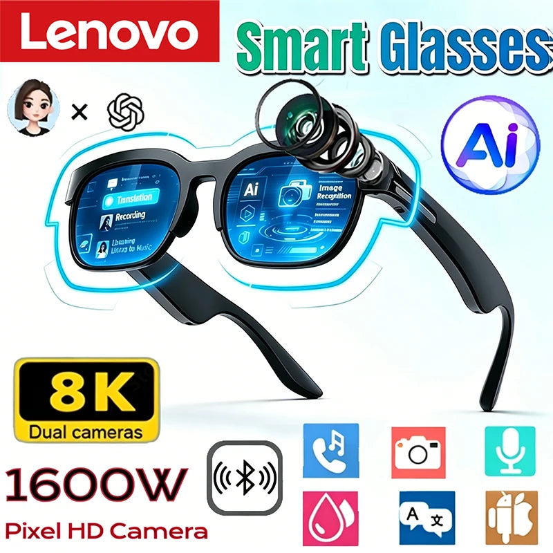 Lenovo Smart Glasses 2026 New AI Translation Bluetooth Conversation Recording Listening To Music Men Women Smart Sunglasses