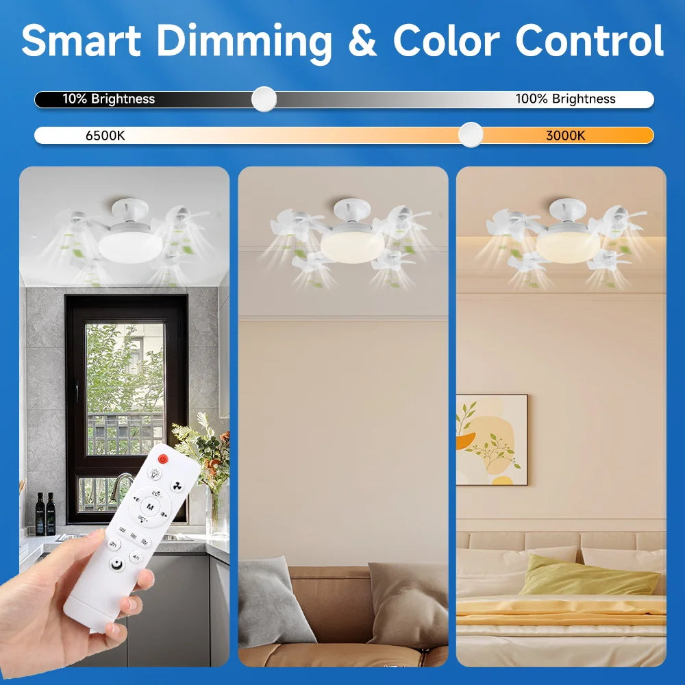 Timed Fan Lamp E27 LED Ceiling Fan Lights for Living Room Remote Control Dimmable 3-Color Kitchen Lamp 3-Speed Drone Fan Lamps