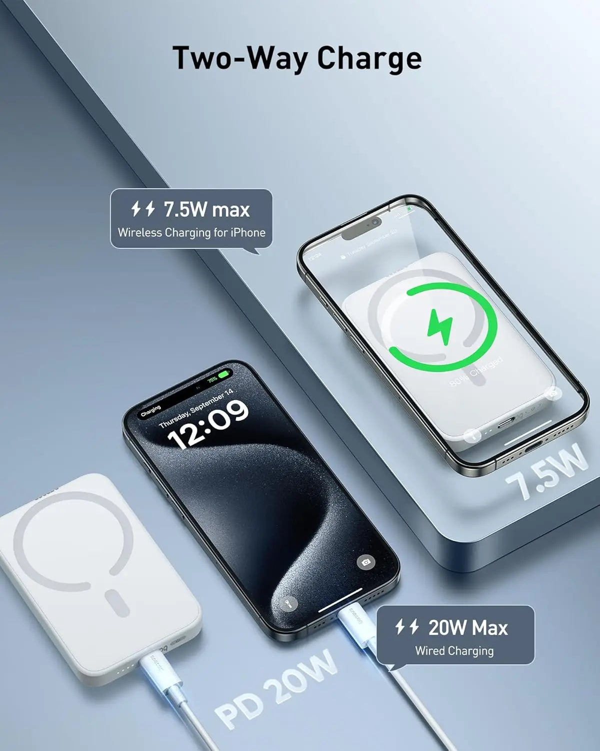 10000mAh Magnetic Wireless Power Bank, Qi2 Certified 15W MagSafe Wireless Charging & 22.5W PD Wired Fast Charging Portable External Battery Pack Compatible with iPhone 12-17 Pro Series and Android