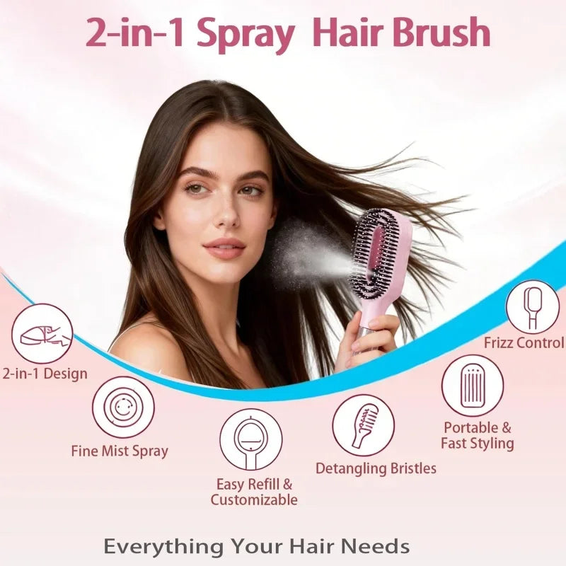 2-in-1 Sprayer Comb Detangling Scalp Massage Hairbrush with Spray Bottle Essential Oil Water Mist Spray Brush Anti-static Summer