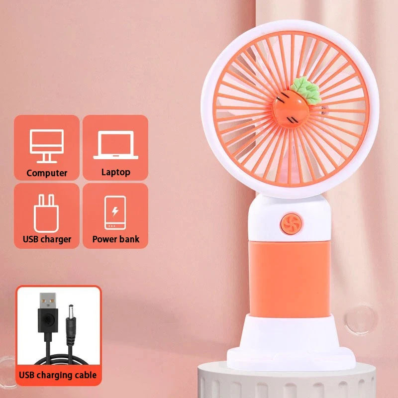 USB Rechargeable Portable Handheld Fan – Cute Plastic Design, Dual Use (Handheld/Stand), Summer Cooling Fan For Kids & Adults