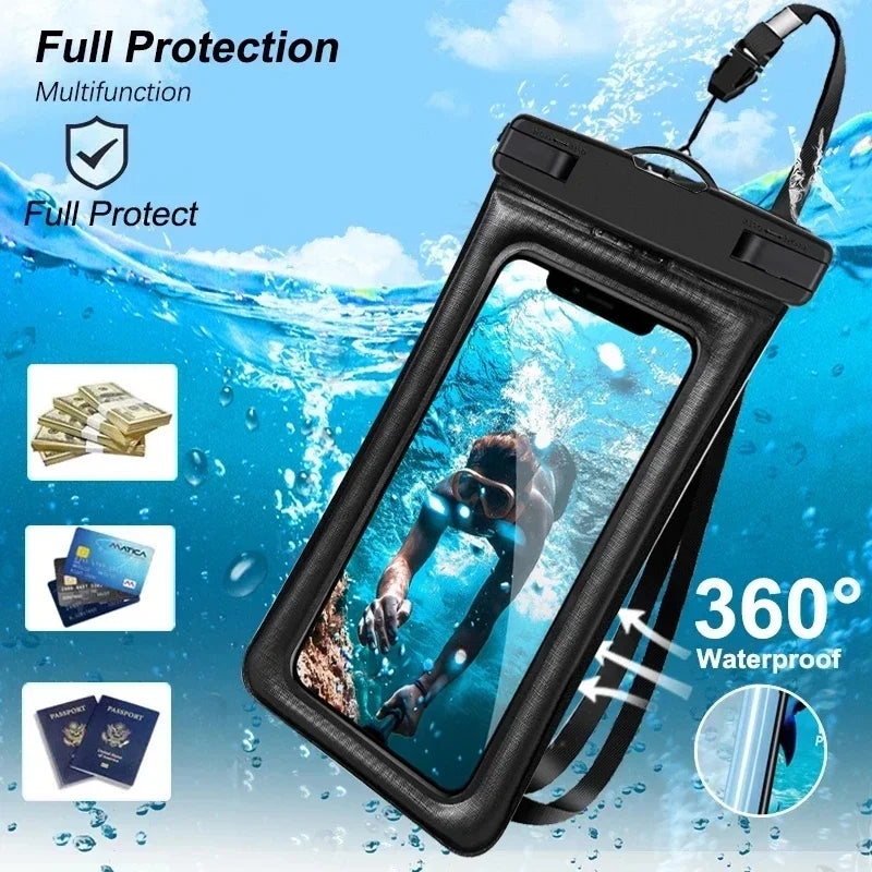 PVC Transparent Waterproof Phone Pouch Luminous Touchscreen Dry Bag with Seal Lock for Swimming Diving Hot Spring Rafting