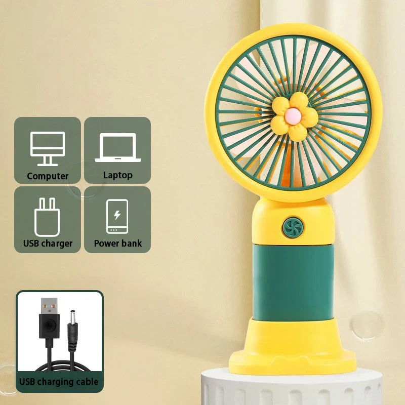 USB Rechargeable Portable Handheld Fan – Cute Plastic Design, Dual Use (Handheld/Stand), Summer Cooling Fan For Kids & Adults