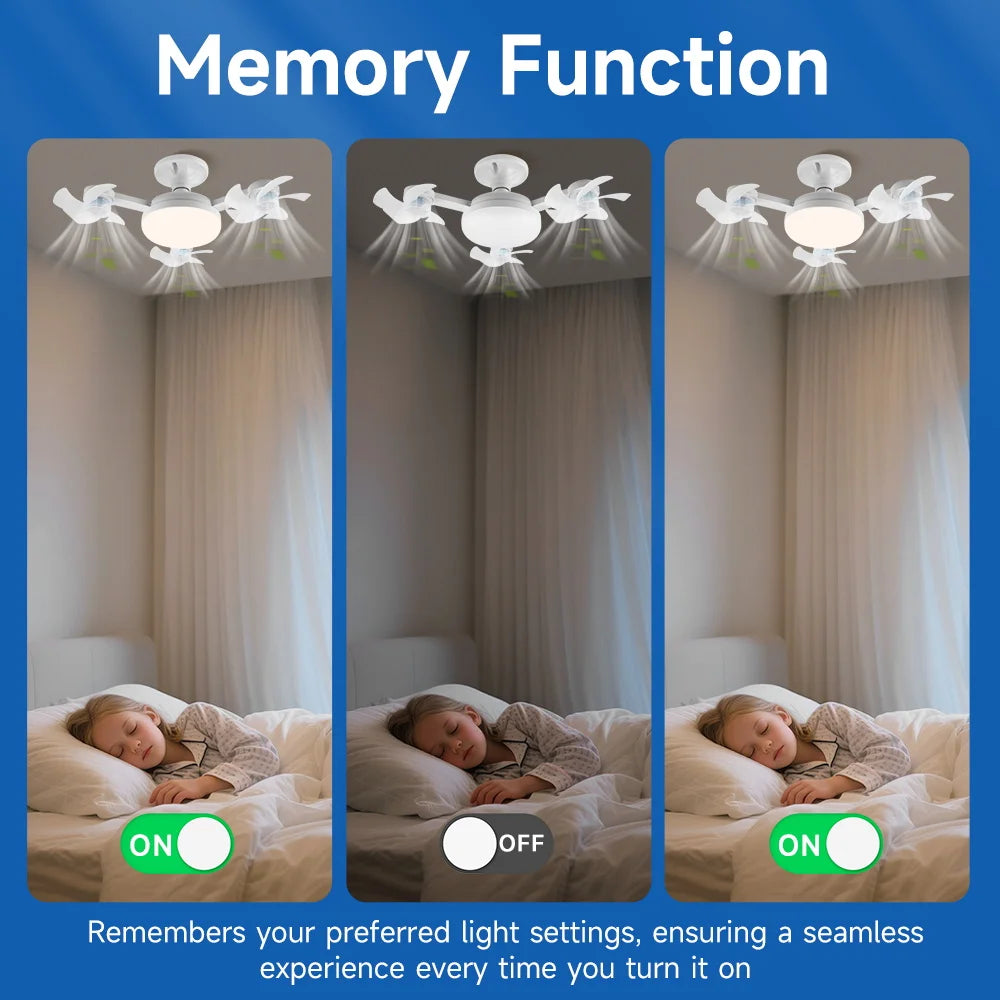 Timed Fan Lamp E27 LED Ceiling Fan Lights for Living Room Remote Control Dimmable 3-Color Kitchen Lamp 3-Speed Drone Fan Lamps