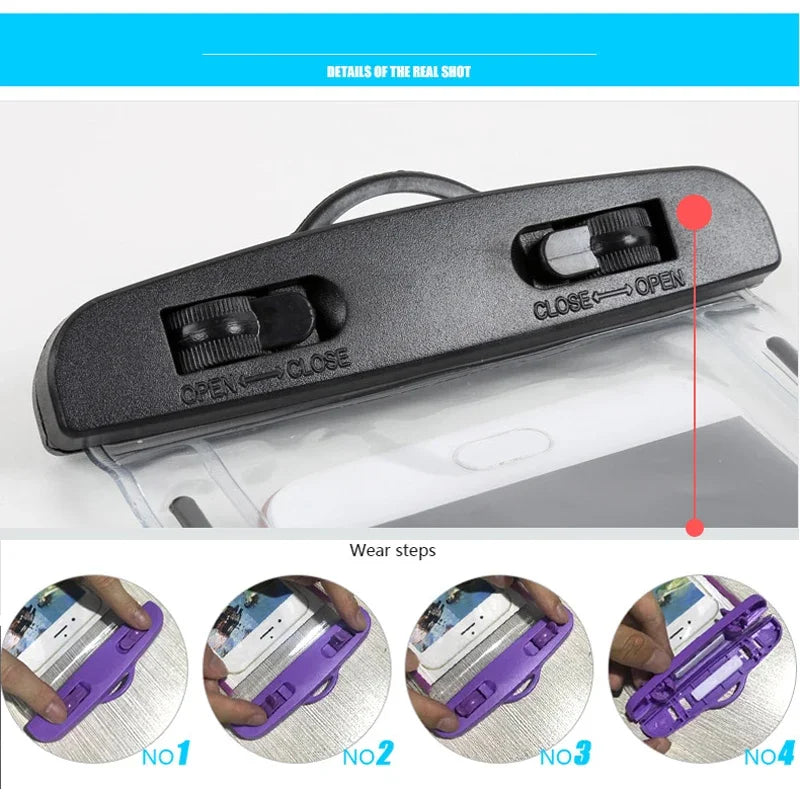 PVC Transparent Waterproof Phone Pouch Luminous Touchscreen Dry Bag with Seal Lock for Swimming Diving Hot Spring Rafting