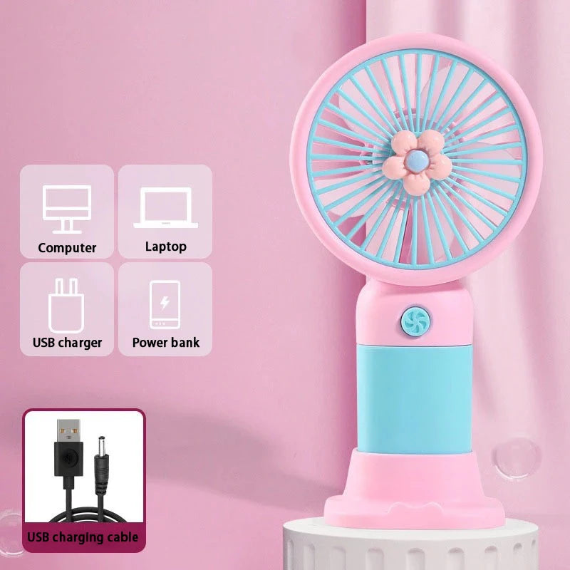 USB Rechargeable Portable Handheld Fan – Cute Plastic Design, Dual Use (Handheld/Stand), Summer Cooling Fan For Kids & Adults