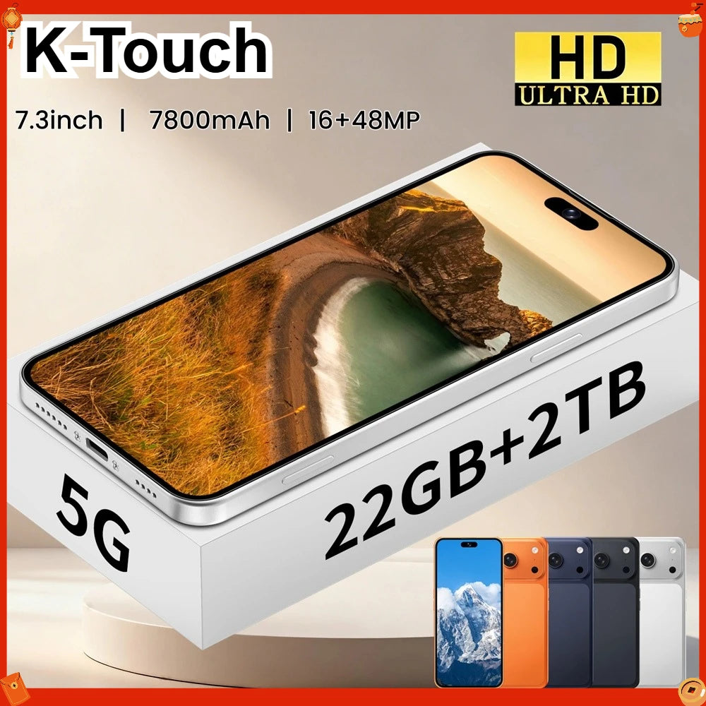 K-Touch New Ai iFone 17 Pro Maxi Android 5G Smartphone 7.3HD 22G+2TB Smart Mobile Phone 16+48MP Dual SIM 7800mAh Unlocked Cell Phone Global Version