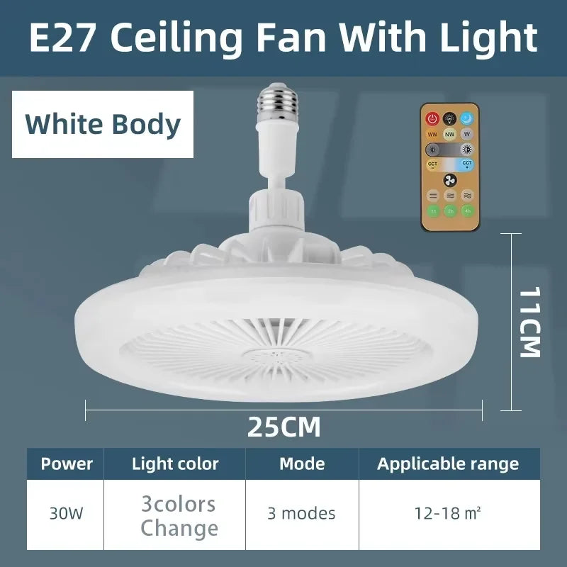Timed Fan Lamp E27 LED Ceiling Fan Lights for Living Room Remote Control Dimmable 3-Color Kitchen Lamp 3-Speed Drone Fan Lamps