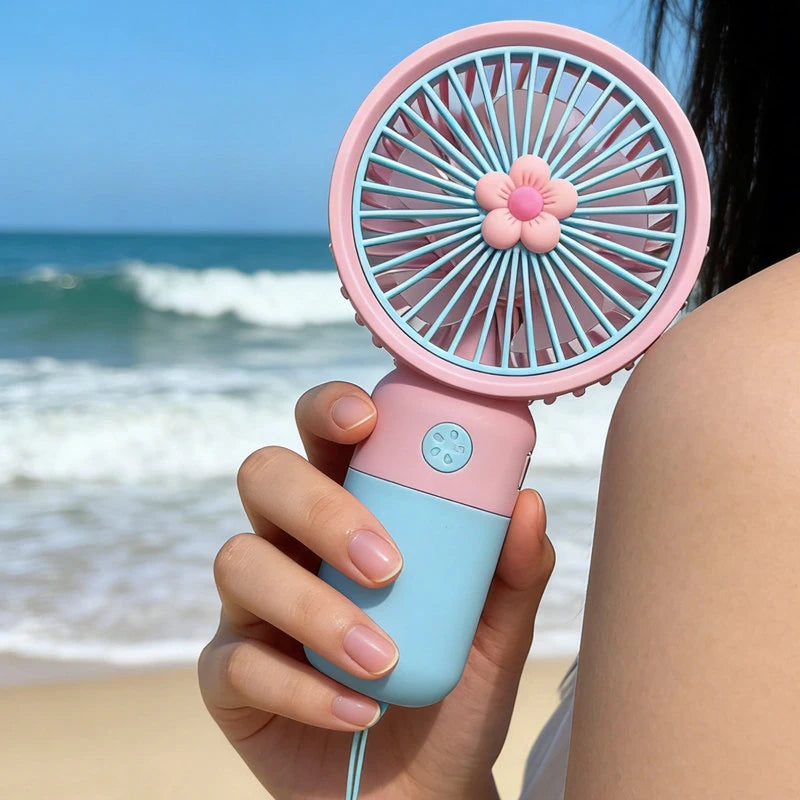 USB Rechargeable Portable Handheld Fan – Cute Plastic Design, Dual Use (Handheld/Stand), Summer Cooling Fan For Kids & Adults