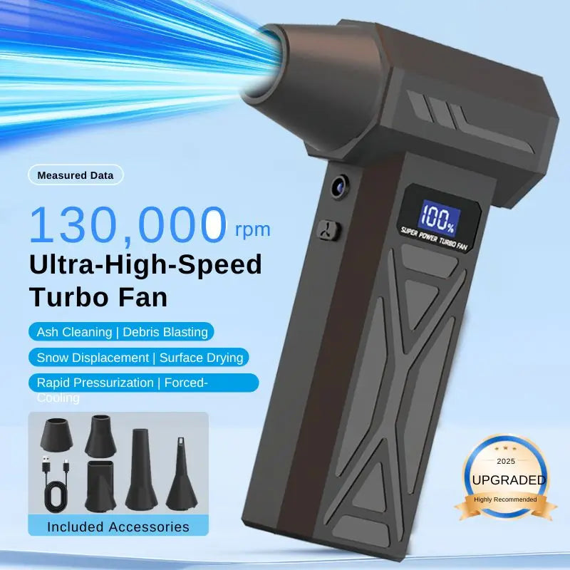 130,000 RPM Turbo Fan,5 Nozzles & USB-C,Car/Electronics/BBQ Multi-Use Air Blower,Portable Air Duster, Ideal Christmas Gift