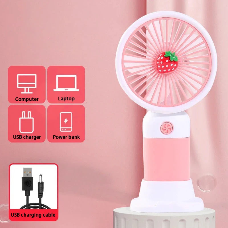 USB Rechargeable Portable Handheld Fan – Cute Plastic Design, Dual Use (Handheld/Stand), Summer Cooling Fan For Kids & Adults
