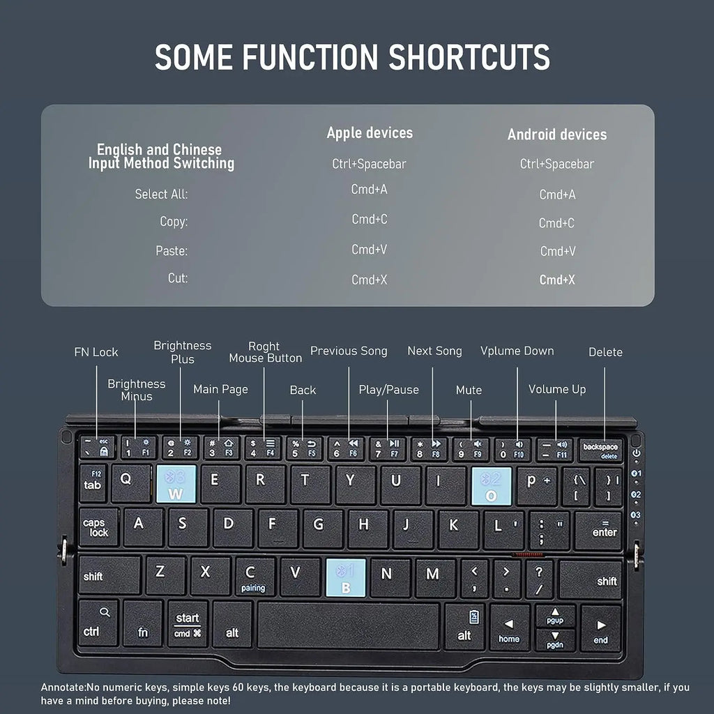 Jomaa Folding Keyboard Bluetooth Rechargeable Bluetooth Keyboard for Laptop iPad Phone Mini Portable Folding Keyboard
