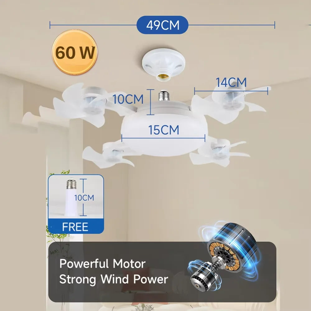 Timed Fan Lamp E27 LED Ceiling Fan Lights for Living Room Remote Control Dimmable 3-Color Kitchen Lamp 3-Speed Drone Fan Lamps