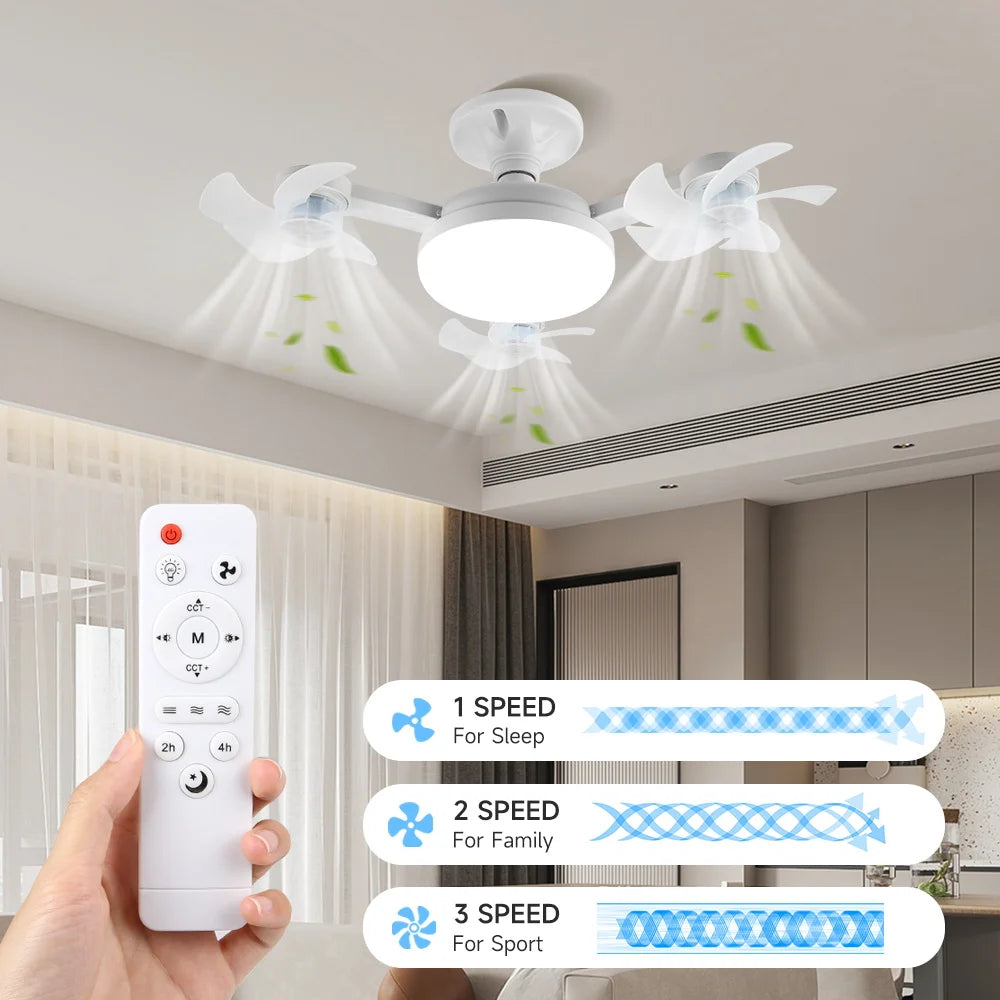 Timed Fan Lamp E27 LED Ceiling Fan Lights for Living Room Remote Control Dimmable 3-Color Kitchen Lamp 3-Speed Drone Fan Lamps