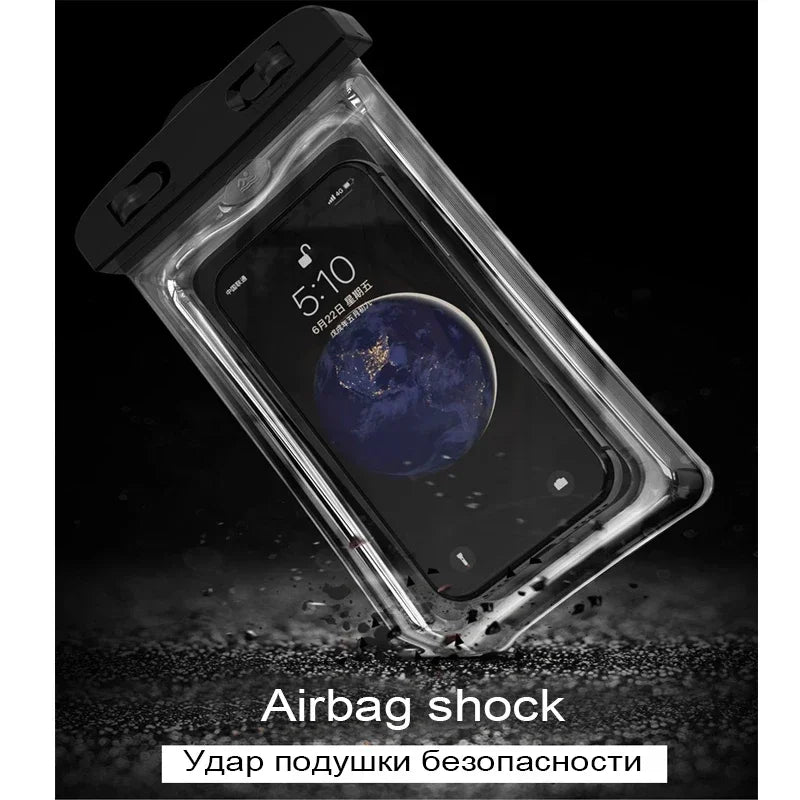 PVC Transparent Waterproof Phone Pouch Luminous Touchscreen Dry Bag with Seal Lock for Swimming Diving Hot Spring Rafting