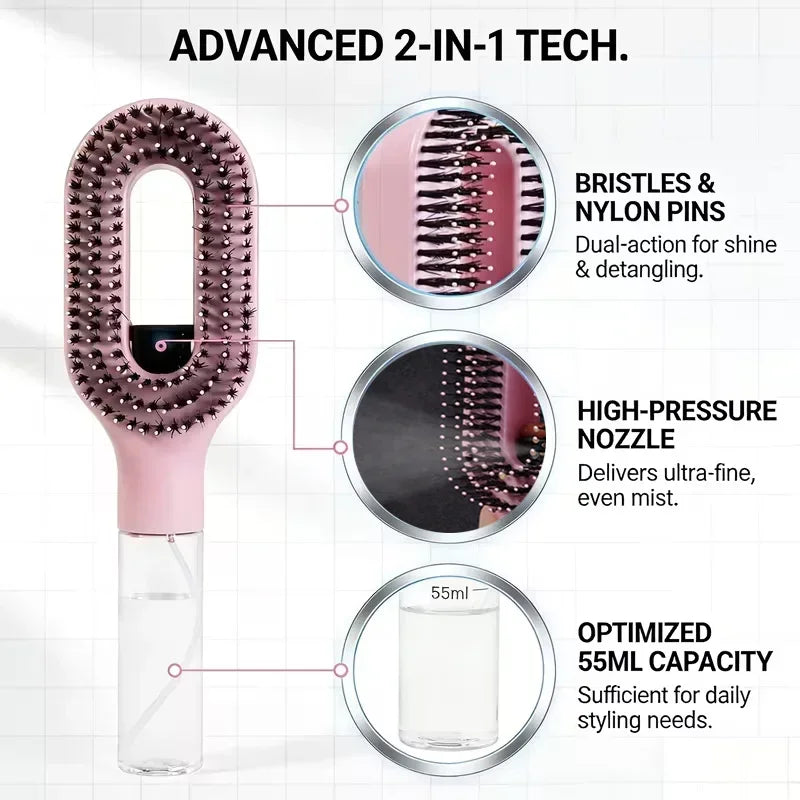 2-in-1 Sprayer Comb Detangling Scalp Massage Hairbrush with Spray Bottle Essential Oil Water Mist Spray Brush Anti-static Summer