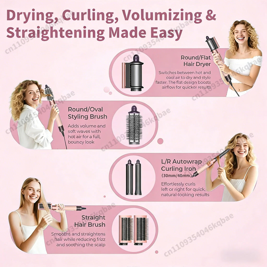 Sencicimen 6 IN 1 Multi Hair Styler Dryer Brush Negative Ion Air Styler for Auto-Wrap Curling Hair Styling Tools Hair Dryer Set
