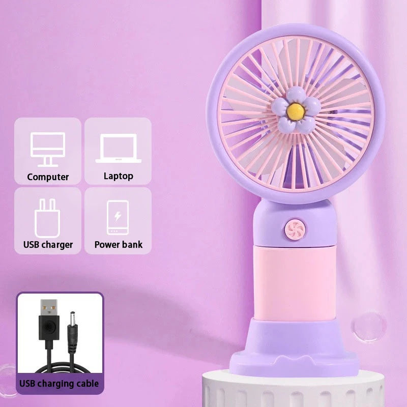 USB Rechargeable Portable Handheld Fan – Cute Plastic Design, Dual Use (Handheld/Stand), Summer Cooling Fan For Kids & Adults